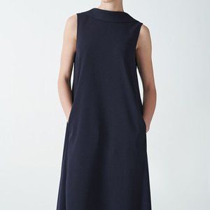 COS Store high collar navy midi dress